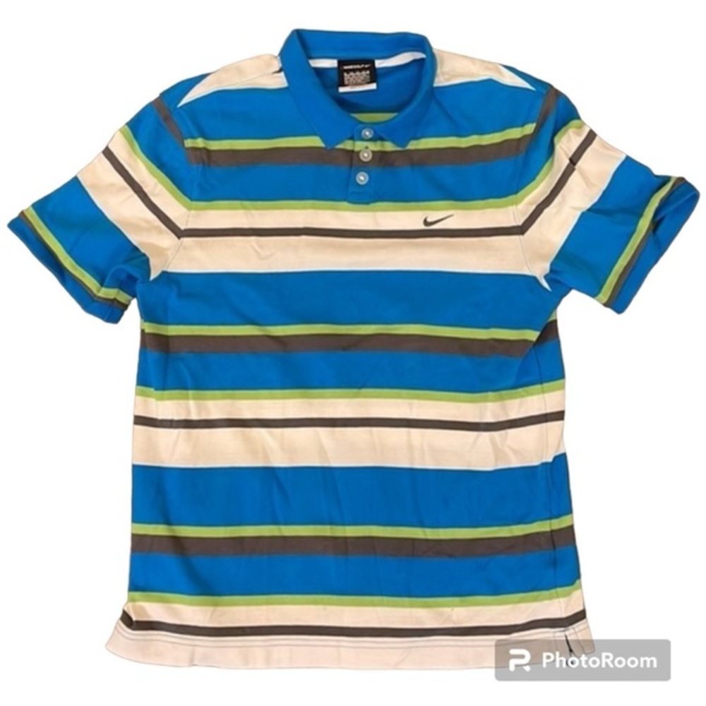 NIKE Golf Polo Blue Grey Stripe Youth Size XL